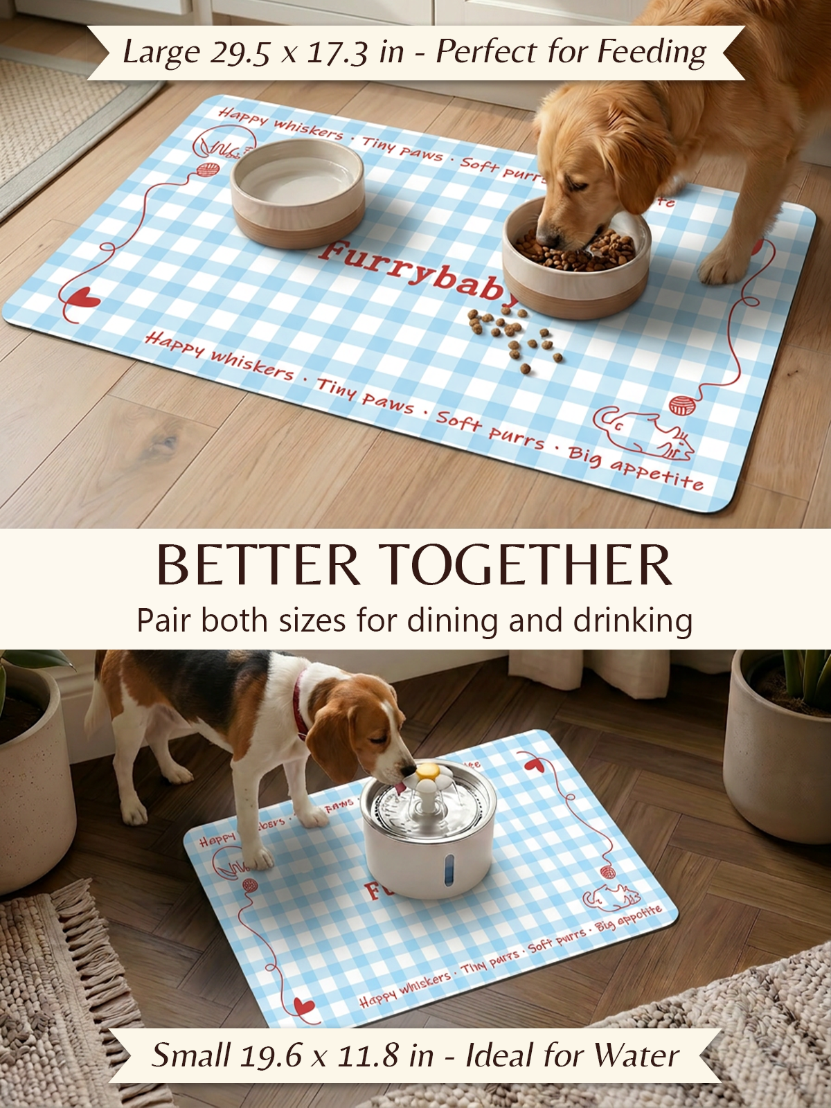 Furrybaby Grid Gingham Waterproof Dog & Cat Placemat