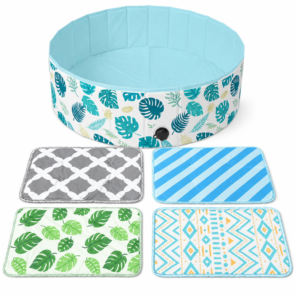 Furrybaby Pet Pool With Stylish Breathable Pet Cooling Mat - Leaf
