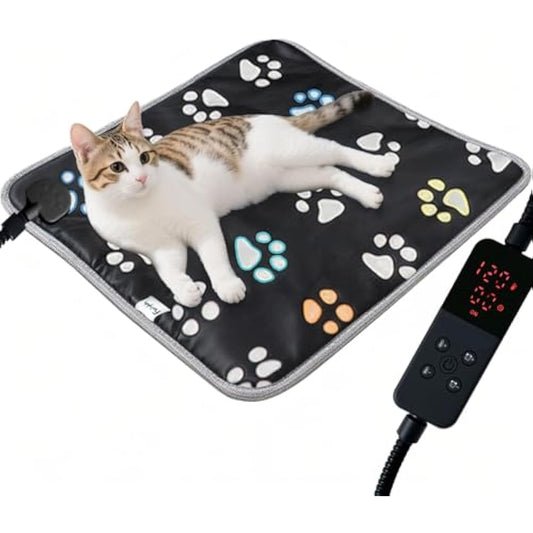furrybaby Pet Heating Pad, Waterproof Dog Heating Pad Mat for Cat with Durable Anti-Bite Tube Indoor for Puppies Dogs Cats (1 Pack Black, 17 X 17in, Temp Adjustable)
