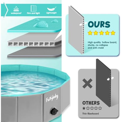Furrybaby Foldable Dog Pool, Kiddie Pool Hard Plastic, Collapsible Pet Bath Portable Dog Swimming Pool for Pet, Dogs and Cats Grey 32''