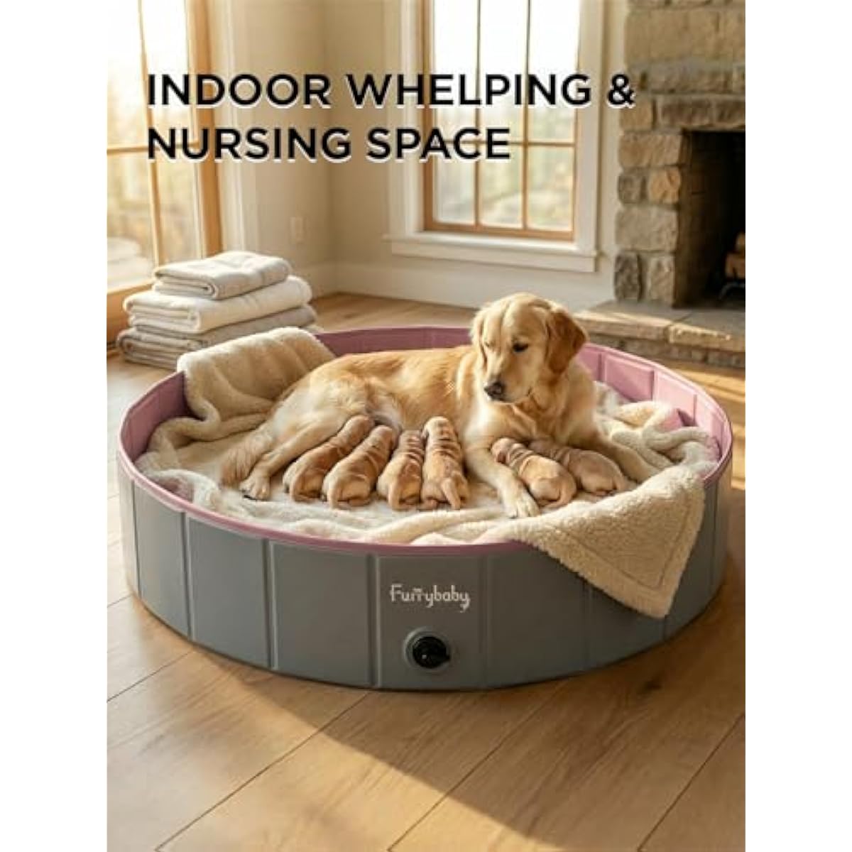 Furrybaby Foldable Dog Pool, Kiddie Pool Hard Plastic, Collapsible Pet Bath Portable Dog Swimming Pool for Pet, Dogs and Cats Grey 32''