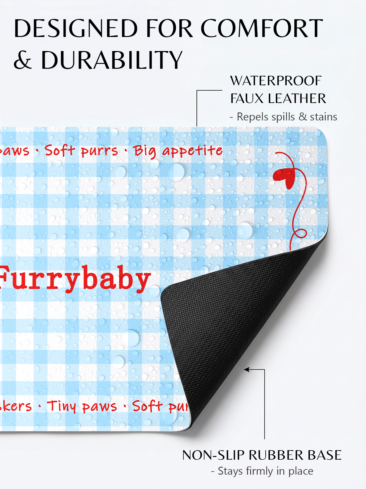 Furrybaby Grid Gingham Waterproof Dog & Cat Placemat