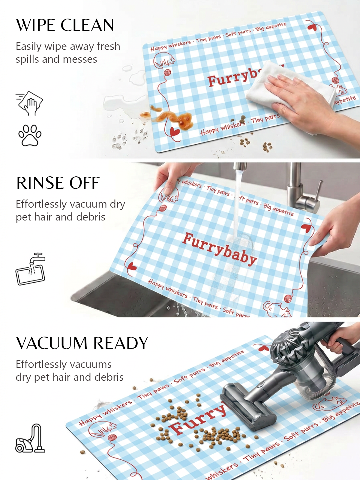 Furrybaby Grid Gingham Waterproof Dog & Cat Placemat