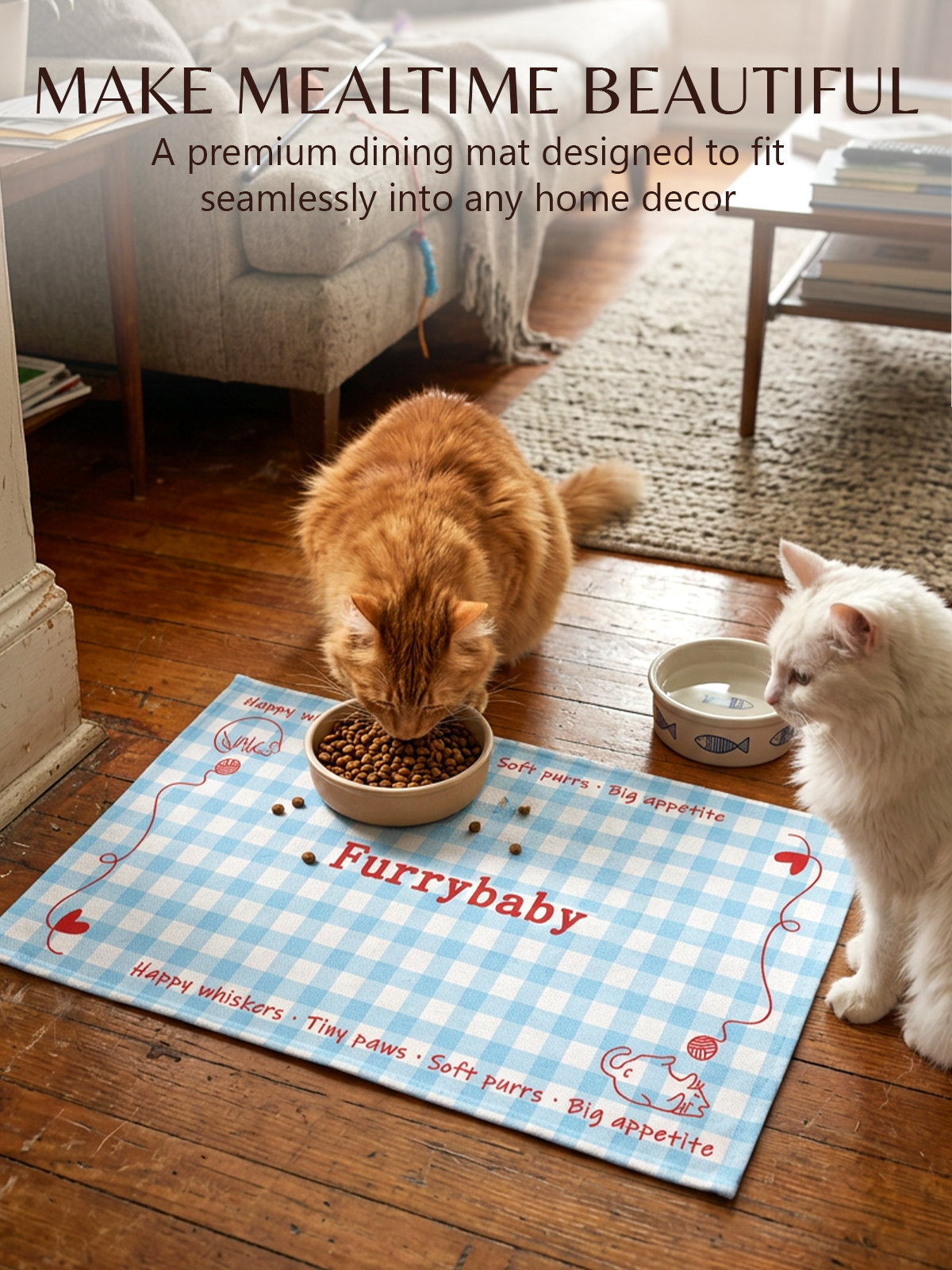 Furrybaby Grid Gingham Waterproof Dog & Cat Placemat