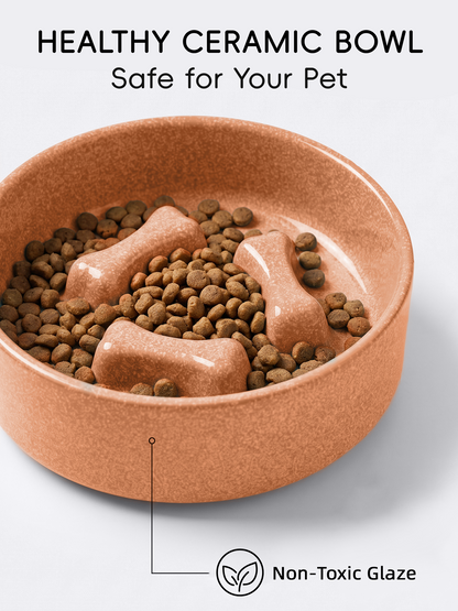 Bone Ridge Ceramic Slow Feeder Bowl for Dogs & Cats
