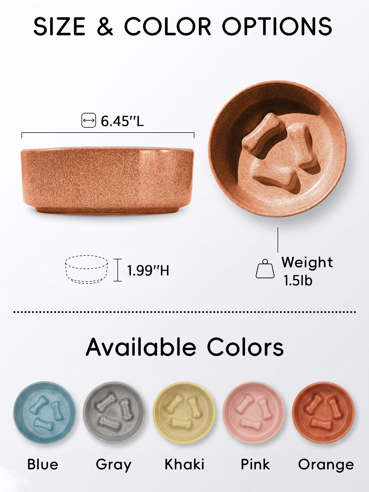 Bone Ridge Ceramic Slow Feeder Bowl for Dogs & Cats