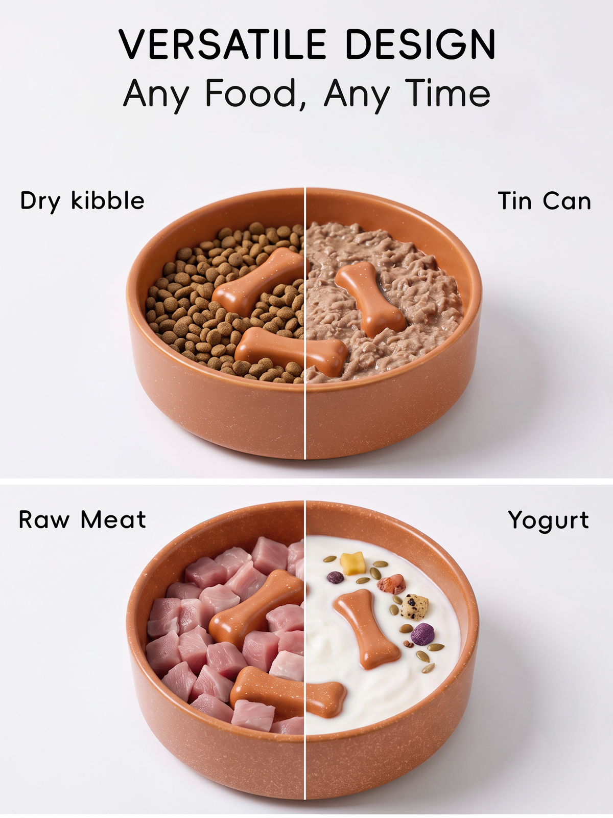 Bone Ridge Ceramic Slow Feeder Bowl for Dogs & Cats