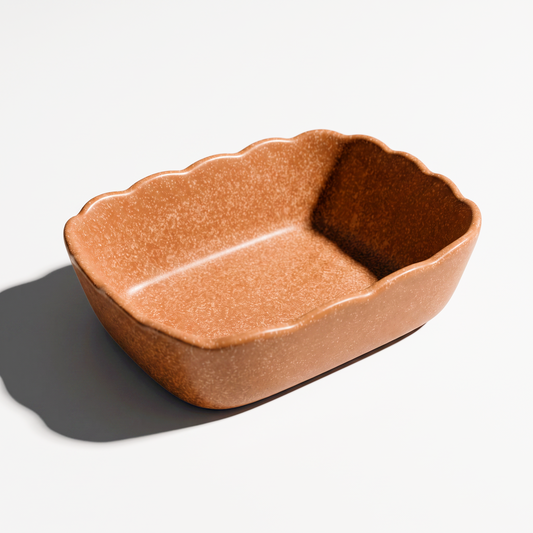Scalloped Square Ceramic Pet Bowl for Dogs & Cats