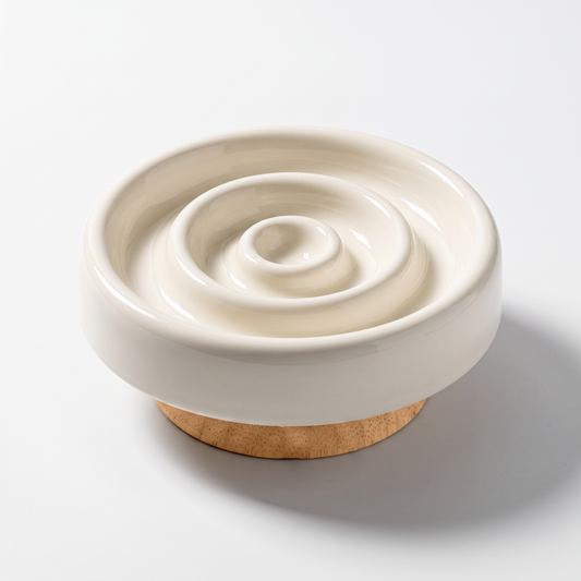 Elevated Spiral Ceramic Slow Feeder Bowl for Dogs & Cats