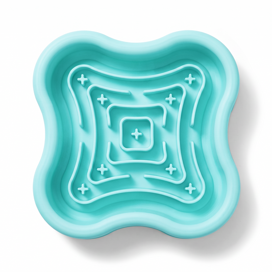 Four-Lobed Maze Silicone Slow Feeder & Lick Bowl with Suction Base