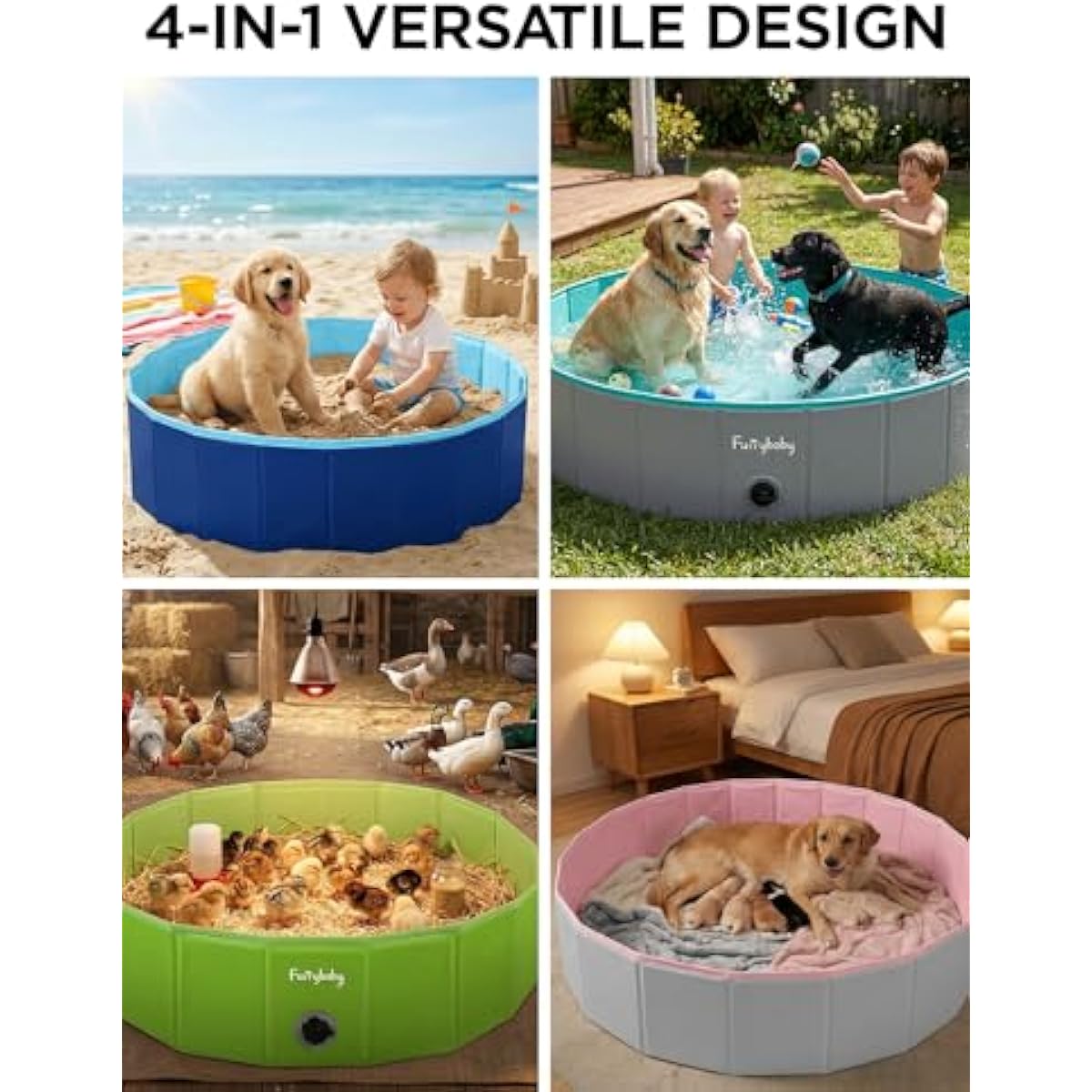 Furrybaby Foldable Dog Pool, Kiddie Pool Hard Plastic, Collapsible Pet Bath Portable Dog Swimming Pool for Pet, Dogs and Cats Grey 32''