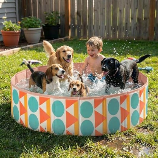 furrybaby Dog Pool for Large Dogs, Foldable Hard Plastic Pet Swimming Pool, Heavy Duty 0.5mm PVC with Non-Slip Bottom, Portable Kiddie Pool for Dogs, Pet Bath Tub for Backyard Summer, Bohemia 63“