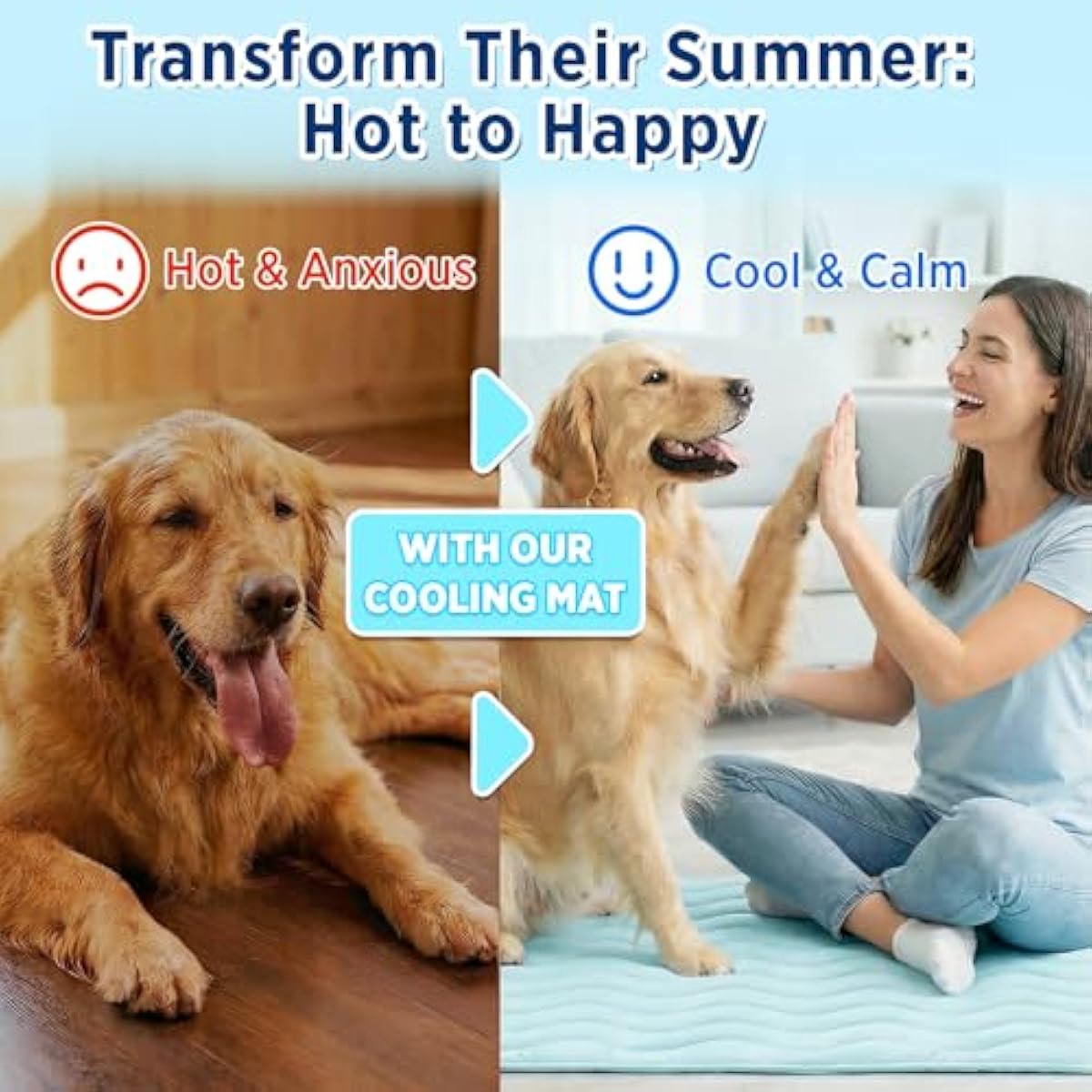 furrybaby Dog Cooling Mat for Large Dogs (L) Self Cooling Pet Cooling Mat for Dogs & Cats, QMAX>0.5, Thickened Cool Fiber, Cooling pad for Dog Bed, Durable Portable Indoor/Outdoor Summer,Blue