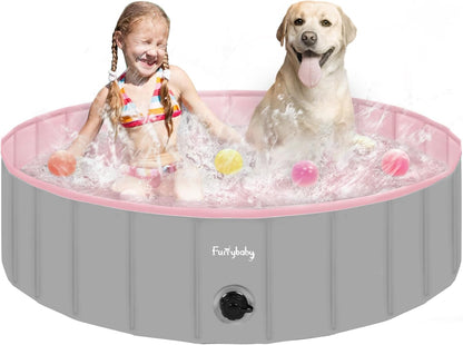 Furrybaby Foldable Dog Pool, Kiddie Pool Hard Plastic, Collapsible Pet Bath Portable Dog Swimming Pool for Pet, Dogs and Cats Grey 32''