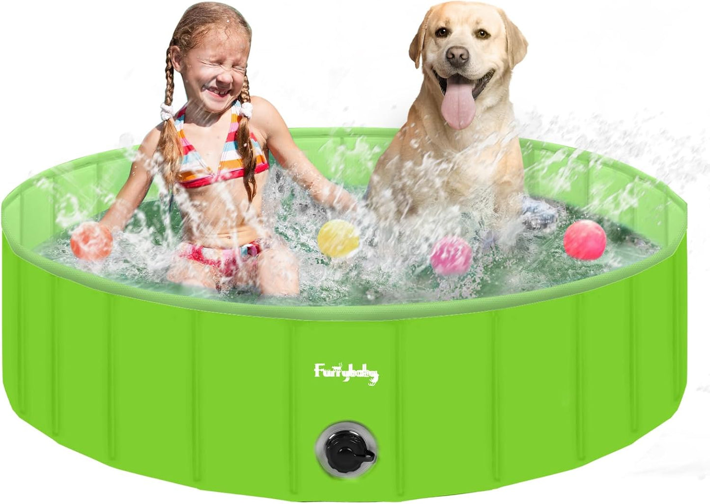 Furrybaby Foldable Dog Pool, Kiddie Pool Hard Plastic, Collapsible Pet Bath Portable Dog Swimming Pool for Pet, Dogs and Cats Grey 32''