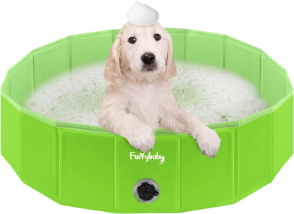 Furrybaby Foldable Dog Pool, Kiddie Pool Hard Plastic, Collapsible Pet Bath Portable Dog Swimming Pool for Pet, Dogs and Cats Grey 32''