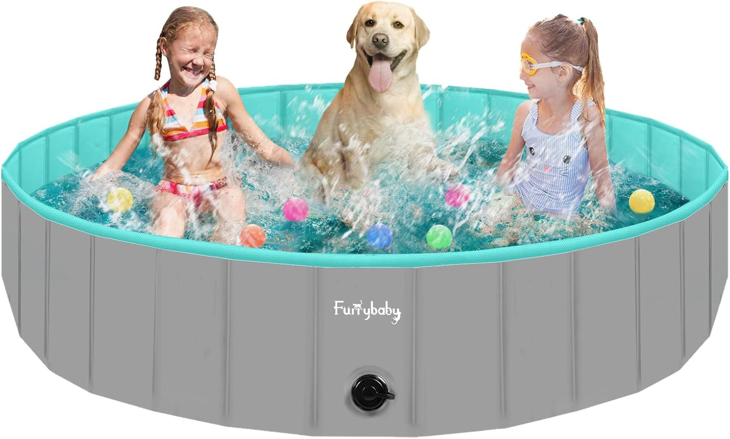 Furrybaby Foldable Dog Pool, Kiddie Pool Hard Plastic, Collapsible Pet Bath Portable Dog Swimming Pool for Pet, Dogs and Cats Grey 32''
