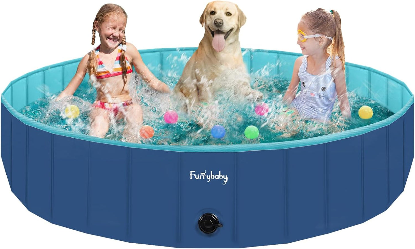 Furrybaby Foldable Dog Pool, Kiddie Pool Hard Plastic, Collapsible Pet Bath Portable Dog Swimming Pool for Pet, Dogs and Cats Grey 32''