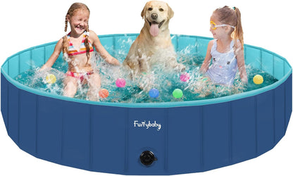 Furrybaby Foldable Dog Pool, Kiddie Pool Hard Plastic, Collapsible Pet Bath Portable Dog Swimming Pool for Pet, Dogs and Cats Grey 32''