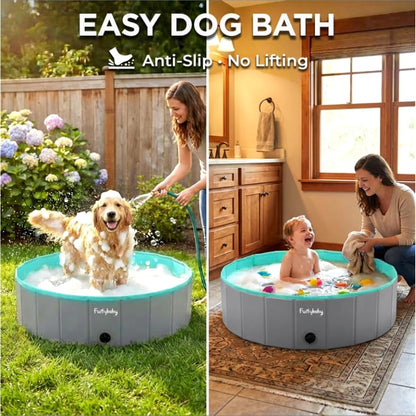 Furrybaby Foldable Dog Pool, Kiddie Pool Hard Plastic, Collapsible Pet Bath Portable Dog Swimming Pool for Pet, Dogs and Cats Grey 32''