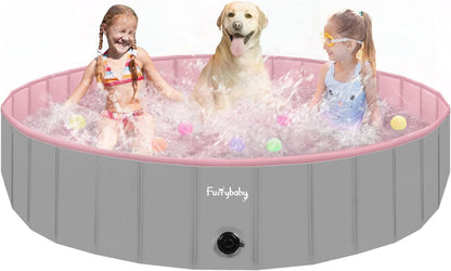 Furrybaby Foldable Dog Pool, Kiddie Pool Hard Plastic, Collapsible Pet Bath Portable Dog Swimming Pool for Pet, Dogs and Cats Grey 32''