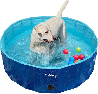 Furrybaby Foldable Dog Pool, Kiddie Pool Hard Plastic, Collapsible Pet Bath Portable Dog Swimming Pool for Pet, Dogs and Cats Grey 32''
