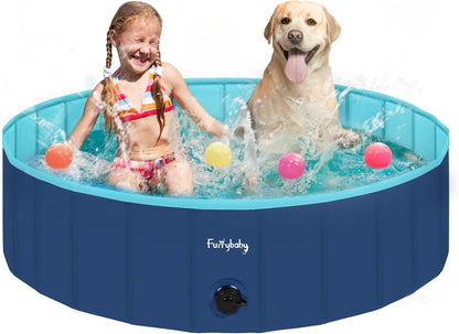 Furrybaby Foldable Dog Pool, Kiddie Pool Hard Plastic, Collapsible Pet Bath Portable Dog Swimming Pool for Pet, Dogs and Cats Grey 32''