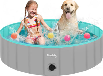 Furrybaby Foldable Dog Pool, Kiddie Pool Hard Plastic, Collapsible Pet Bath Portable Dog Swimming Pool for Pet, Dogs and Cats Grey 32''